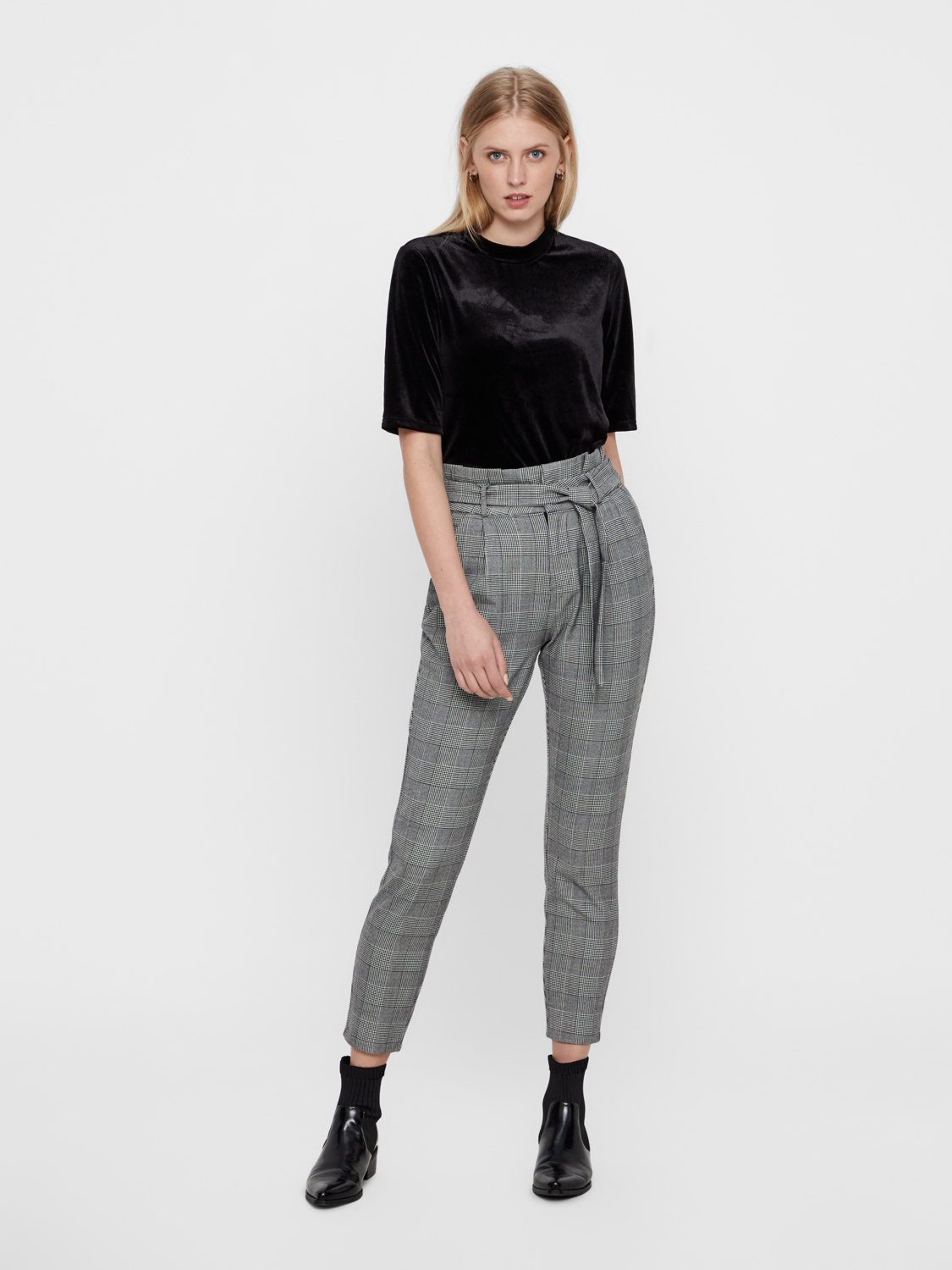 VMEVA HR LOOSE PAPERBAG CHECK PANT